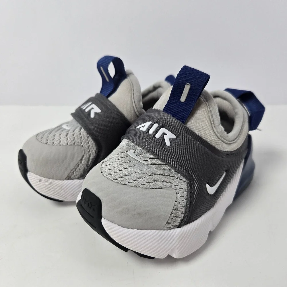 Nike Air Max 270 Extreme Kids 4C Grey Navy Blue Slip On Sneakers CI1109-013
